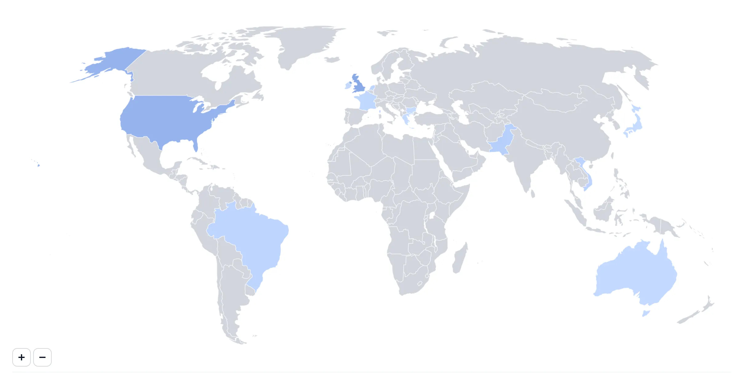 Map showing the distribution of users around the world