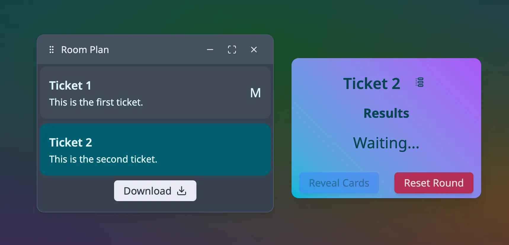 Screenshot of the central card and ticket list in the app